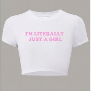 SHEIN White Crop Tee with Pink Slogan